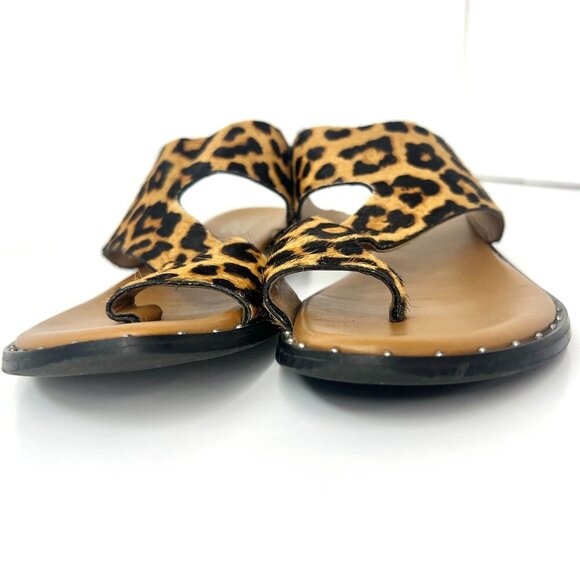 Ss 10- Franco Sarto Ginny Leather Leopard Print Calf Hair Slide Sandal - Picture 2 of 10